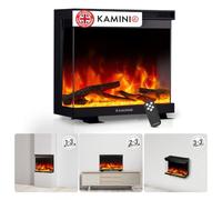 KAMINIO® Lea PRO 24 Electric fire with heater and flame effect | 3-in-1 wall mounted, inset or free standing electric fireplace, 3 sided glass, 12 LED colours, timer, remote control, black