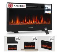 KAMINIO® Marlon PRO 24 Electric fire with heater and flame effect | 3-in-1 wall mounted, inset or free standing electric fireplace with 12 LED colours, thermostat, timer & remote control, black