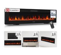 KAMINIO® Marlon PRO 70 Electric fire with heater and flame effect | 3-in-1 wall mounted, inset or free standing electric fireplace with 12 LED colours, thermostat, timer & remote control, black