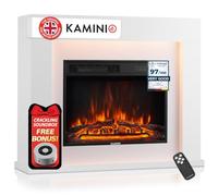 KAMINIO® Matti MODERN 38 White Electric fire and surround with heater | Free standing electric fireplace with mantel, 3D flame effect, LED ambient light, timer, thermostat & remote control