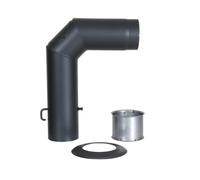 Kamino - Flam 3 Piece Elbow Pipe Set Ø 12cm, Heat Resistant Senotherm Lacquered Elbow Chimney Stove Pipe with Throttle Valve and Door, Double Wall Lining and Rosette, EN 1856-2 Standard, Black