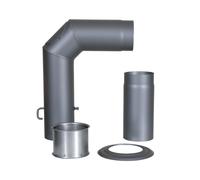 Kamino-Flam 4 Piece 90° Elbow Pipe Set Ø 15cm, Heat Resistant Senotherm Lacquered Elbow Chimney Stove Pipe with Throttle Valve and Door, Straight Flue Pipe, Double Wall Lining and Rosette, Grey