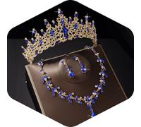 Kamirola Tiaras and Crowns for Women,Tiaras Earrings Necklace, Crystal Bridal Jewelry Set, Costume Party Halloween Prom Pageant Jewelry for Women（TR88）, M, Metal, Crystal