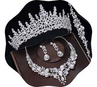 Kamirola Tiaras and Crowns for Women,Tiaras Earrings Necklace, Crystal Bridal Jewelry Set(TR83, M, Alloy Steel, Crystal