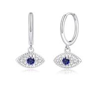Kamise Silver Hoop Earrings Women Girls, 925 Sterling Silver Drop Earrings | with Feather/Peace Dove/Devil's Eye Pendant, Hypoallergenic Earring with Zirkonia Ladies, Neutral Cool Dangle Earring Hoops