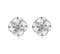 Kamise Silver Stud Earrings for Women, 925 Sterling Silver Clover Studs Earring with White Cubic Zirconia, Hypoallergenic Small Sleeper Piercing Stud Ear Ring, Gift for Girls Kids Friends Ladies Wife