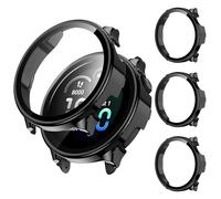 Kamita 3Pack Screen Protector Case Compatible with Garmin Vivoactive 6 | Hard PC Bumper Cover with Tempered Glass Film, Full Coverage Protective Cases for Garmin Vivo Active 6, Black+Black+Black
