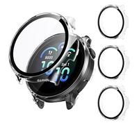 Kamita 3Pack Screen Protector Case Compatible with Garmin Vivoactive 6 | Hard PC Bumper Cover with Tempered Glass Film, Full Coverage Protective Cases for Garmin Vivo Active 6, Clear+Clear+Clear