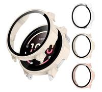 Kamita 3Pack Screen Protector Case Compatible with Garmin Vivoactive 6 | Hard PC Bumper Cover with Tempered Glass Film, Full Coverage Protective Cases for Garmin Vivo Active 6, Clear+Pink+White
