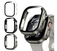 Kamita 3Pack Screen Protector Case for Apple Watch Ultra 3/2/1 49mm | Hard PC Bumper Cases with Tempered Glass Film, Shockproof Protective Cover for iWatch 49 (Clear+Black+Titanium)