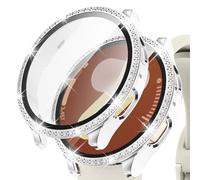 Kamita Diamond Case Compatible with Samsung Galaxy Watch 7 40mm, Glitter Hard PC Bumper Cases with Tempered Glass Screen Protector, Shockproof Bling Protective Cover for Samsung Watch7 (White-Silver)