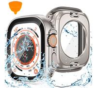 Kamita Waterproof Case Compatible with Apple Watch Ultra 2, Shockproof Hard PC Bumper Cases with 9H Tempered Glass Screen Protector, 360° All-round Protective Cover for iWatch Ultra 49mm (Titanium)