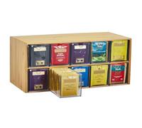 KAMJUNTAR Bamboo Tea Bag Organiser, Wood Tea Box Tea Bag Storage, 2 Tier Vertical Tea Caddy, for Cupboard Organizers, Tea Holder Organizer for Tea Bags Countertop Office Kitchen Cabinet Pantry