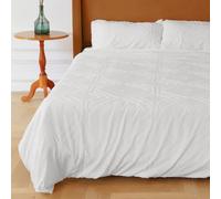 KAMJUNTAR Queen Size Bedding Sets 3 Pcs 230 x 230 cm Brushed Cotton Duvet Cover Set Boho Bedding Queensize Soft Brushed Microfiber Quilt Cover with 2 Pillow Shams, White