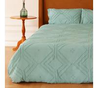 KAMJUNTAR Queen Size Bedding Sets 3 Pcs 230 x 230 cm Brushed Cotton Duvet Cover Set Boho Bedding Queensize Soft Brushed Microfiber Quilt Cover with 2 Pillow Shams, Green