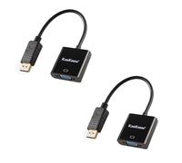 KamKorda 2 pack displayport to vga cable 1.8m, gold plated dp to vga adaptor, full hd video converter, secure latch design with easy release, black