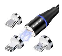 KamKorda 3 in 1 Magnetic USB C Charging Cable - 2m Nylon Braided Fast Charging Magnetic Charger Cable with Lightning, USB C & Micro USB Connectors | LED Phone Charger