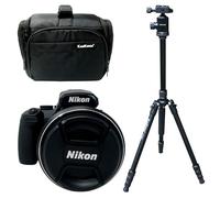 KamKorda Bag + Tripod with P1100 4K Digital Compact Camera 16MP 1/2.3" BSI CMOS Sensor 125x Optical Zoom Lens Dual Detect Optical Vibration Reduction with Built-In Wi-Fi and Bluetooth