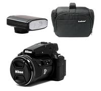 KamKorda Camera Bag + Flash + P950 4K Digital Compact Camera, 16MP 1/2.3" BSI CMOS Sensor, 83x Optical Zoom Lens, Dual Detect Optical Vibration Reduction, Built-In Wi-Fi and Bluetooth