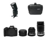 KamKorda Camera Bag + Flash + R Mount Adapter + R100 Mirrorless Camera + RF-S 18-45 f/4.5-6.3 IS STM + RF-S 55-210mm f/5-7.1 IS STM Lens, 24.1MP APS-C CMOS Sensor, 4K Video + 2 Year Warranty