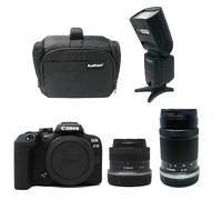 KamKorda Camera Bag + Flash + R10 Mirrorless Camera + RF-S 18-45mm + RF-S 55-210mm STM lenses, 24.2MP APS-C CMOS Sensor, 4K Video + 2 Year Warranty
