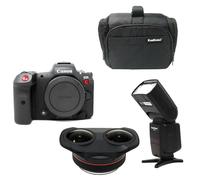 KamKorda Camera Bag + Flash + R5 C Mirrorless Cinema Camera with RF 5.2mm f/2.8 L Dual Fisheye 3D VR, Two Cameras in One Body: Photo + Cinema, 45MP Stills + 2 Year Warranty