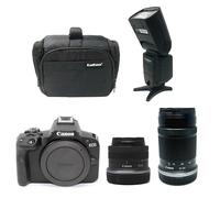 KamKorda Camera Bag + Flash + R50 Mirrorless Camera + RF-S 18-45mm + RF-S 55-210mm STM lenses, 24.2MP APS-C CMOS Sensor, UHD 4K Video + 2 Year Warranty