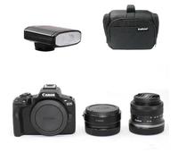 KamKorda Camera Bag + Flash + R50 Mirrorless Digital Camera Body Black + RF-S 18-45 f/4.5-6.3 IS STM + Adapter, 24.2MP APS-C CMOS Sensor, UHD 4K Video + 2 Year Warranty