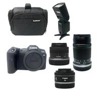 KamKorda Camera Bag + Flash + R8 Mirrorless Digital Camera Body + RF-S 18-45mm + RF-S 55-210mm + RF 50mm STM lens, 32.5MP APS-C CMOS Sensor, 4K60 10-Bit Video + 2 Year Warranty