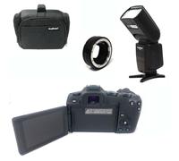 KamKorda Camera Bag + Flash + R8 Mirrorless Digital Camera Body with Adapter 32.5MP APS-C CMOS Sensor, 4K60 10-Bit Video + 2 Year Warranty