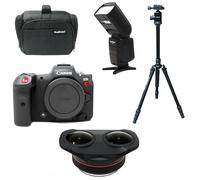 KamKorda Camera Bag + Flash + Tripod + R5 C Mirrorless Cinema Camera with RF 5.2mm f/2.8 L Dual Fisheye 3D VR, Two Cameras in One Body: Photo + Cinema, 45MP Stills + 2 Year Warranty