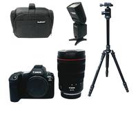 KamKorda Camera Bag + Flash + Tripod + R5 Mark II Mirrorless Camera + RF 24-70mm f/2.8L IS USM Lens, 45MP Full-Frame Stacked BSI CMOS Sensor, DIGIC Accelerator Processing + 2 Year Warranty