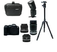 KamKorda Camera Bag + Flash + Tripod + R7 Mirrorless Camera + RF-S 18-45mm + RF-S 55-210mm + RF 50mm f/1.8 STM lenses, 32.5MP APS-C CMOS Sensor, 4K60 10-Bit Video + 2 Year Warranty
