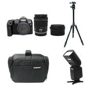 KamKorda Camera Bag + Flash + Tripod + R8 Mirrorless Digital Camera Body + Adapter + RF 24-105mm f/4-7.1 IS STM Lens, 32.5MP APS-C CMOS Sensor, 4K60 10-Bit Video + 2 Year Warranty