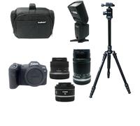 KamKorda Camera Bag + Flash + Tripod + R8 Mirrorless Digital Camera Body + RF-S 18-45mm + RF-S 55-210mm + RF 50mm STM lens, 32.5MP APS-C CMOS Sensor, 4K60 10-Bit Video + 2 Year Warranty