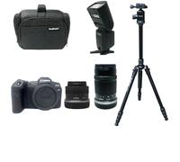 KamKorda Camera Bag + Flash + Tripod + R8 Mirrorless Digital Camera Body + RF-S 18-45mm + RF-S 55-210mm STM lens, 32.5MP APS-C CMOS Sensor, 4K60 10-Bit Video + 2 Year Warranty