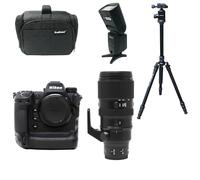 KamKorda Camera Bag + Flash + Tripod + Z9 Mirrorless Digital Camera Body + Z 100-400mm f/4.5-5.6 VR S Lens, 45.7MP FX-Format Stacked CMOS Sensor, 8K30p and 4K120p Video + 2 Year Warranty