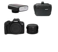 KamKorda Camera Bag + R Mount Adapter + Flash + R100 Mirrorless Digital Camera Body Black, 24.1MP APS-C CMOS Sensor, 4K Video + 2 Year Warranty