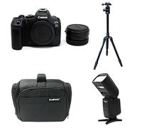 KamKorda Camera Bag + Tripod + Flash + R6 Mark II Mirrorless Digital Camera Body + R Mount adapter, 24.2MP Full-Frame CMOS Sensor, 4K60 10-Bit Internal Video, Dual Pixel CMOS AF II