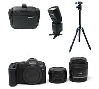 KamKorda Camera Bag + Tripod + Flash + R8 Mirrorless Digital Camera Body + Adapter + RF 24-50mm f/4.5-6.3 IS STM, 32.5MP APS-C CMOS Sensor, 4K60 10-Bit Video + 2 Year Warranty