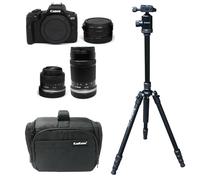 KamKorda Camera Bag + Tripod + R Mount Adapter + R100 Mirrorless Camera + RF-S 18-45 f/4.5-6.3 IS STM + RF-S 55-210mm f/5-7.1 IS STM Lens, 24.1MP APS-C CMOS Sensor, 4K Video + 2 Year Warranty