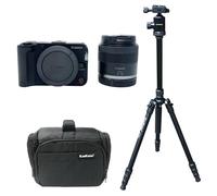 KamKorda Camera Bag + Tripod + R50 V Mirrorless Digital Camera Body + RF-S 14-30mm f/4-6.3 IS STM PZ Lens for Content Creators and Vloggers, 24.2MP APS-C CMOS Sensor + 2 Year Warranty