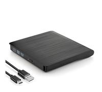 KamKorda External CD DVD Drive, USB 3.0 & USB-C, Slim, Portable, Black, Compatible with Mac, Windows, PC, Laptop, Desktop