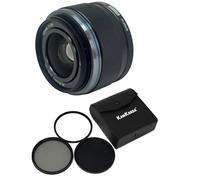 KamKorda Lens Filter Kit 46mm + Olympus M.Zuiko Digital 25mm f/1.8 II Lens Black, Micro Four Thirds System, Movie & Still Compatible AF System, Rounded 7-Blade Diaphragm + 2 Year Warranty