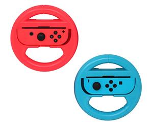 KamKorda Switch Steering Wheels - Twin Pack Blue & Red | Nintendo Switch Wheel Accessories for Mario Kart 8 Deluxe | Compatible with Nintendo Switch JoyCons & OLED