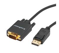 KamKorda VGA to DisplayPort Cable, 1.8m, Gold Plated, Full HD Transmission, Durable, Secure Latch Design, Easy Release Button - Black