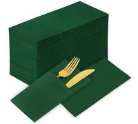 KAMMAK 100 Pack Disposable Cloth Like Dark Green Dinner Paper Napkins Profolded,Premium Thick Paper Napkins Build in Flatware Pocket,Long Hand Paper Towel for Party Christmas Wedding Bathroom