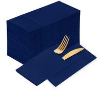 KAMMAK Blue Napkins Disposable 100 Pack Cloth like Paper Dinner Napkins Folded with Pocket Navy Blue Napkins Hand Towel for Party Decoration, Wedding Reception, Bathroon and Kitchen (16.5 x 16.5 inch)