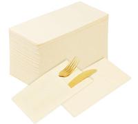 KAMMAK Dinner Napkins Disposable Beige Cloth-Like Paper With Pocket - 100 Pack Folded Guest Hand Towels for Party Decoration, Wedding Reception, Bathroom and Kitchen (16.5 x 16.5 Inch)