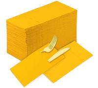 KAMMAK Dinner Napkins Disposable Yellow Cloth-Like Paper With Pocket - 100 Pack Wedding Reception Guest Hand Towels for Party, Decorative, Bathroom, Restaurant (16.5 x 16.5 Inch)